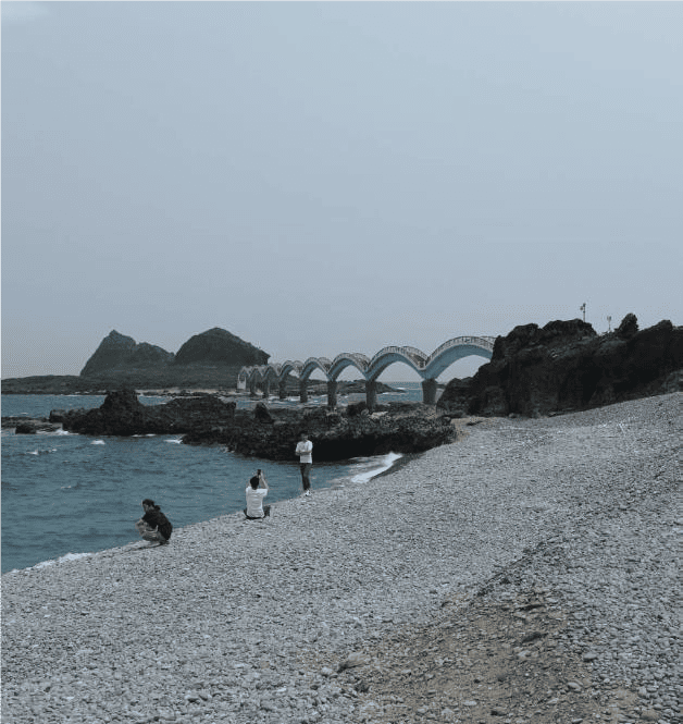 三仙台。遠方離岸島三個突起的大石頭為海蝕柱，也是民間故事指的「三仙」。
